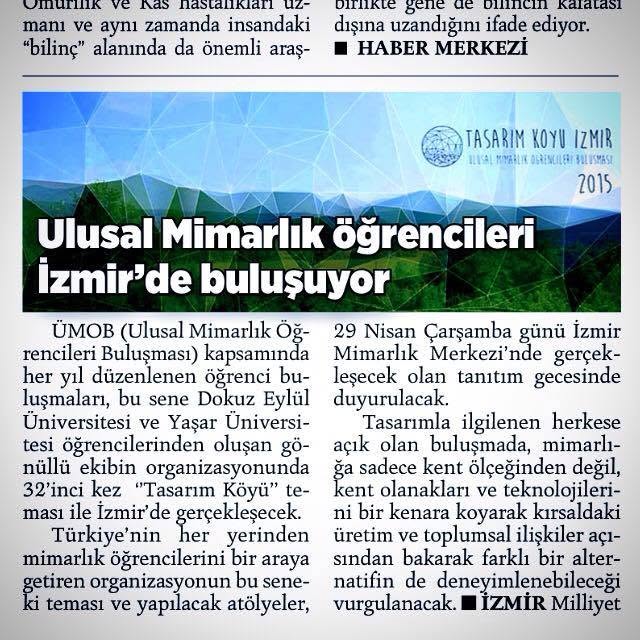 Newspaper clipping: Ulusal Mimarlık öğrencileri İzmir'de buluşuyor